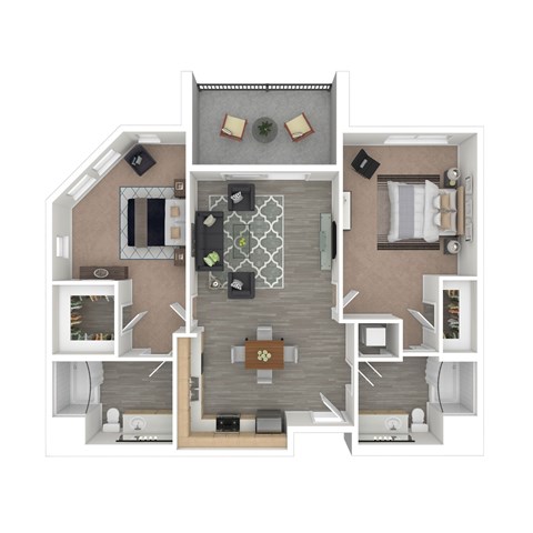 Floor plan for 2 beds, 2 baths, 997 sqft